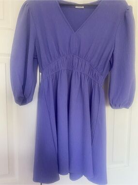 Meme Lavender V-Neck Puff Sleeve Midi Dress